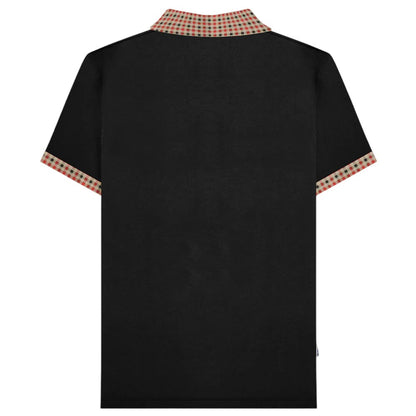 Black - Back - Lambretta Mens SS25 Gingham Polo Shirt