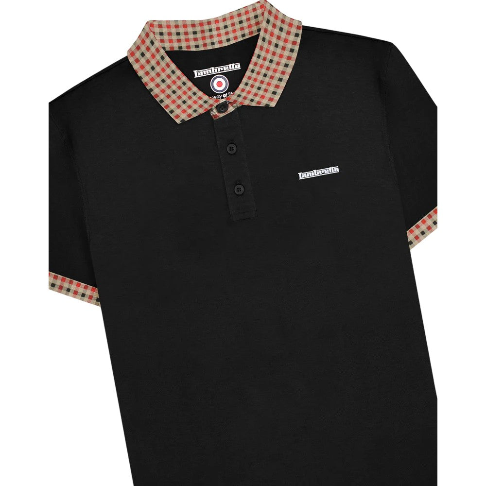 Black - Side - Lambretta Mens SS25 Gingham Polo Shirt
