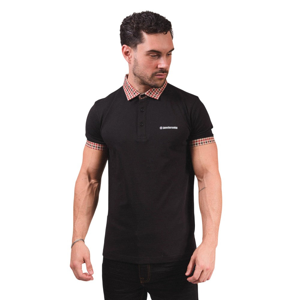Black - Close up - Lambretta Mens SS25 Gingham Polo Shirt