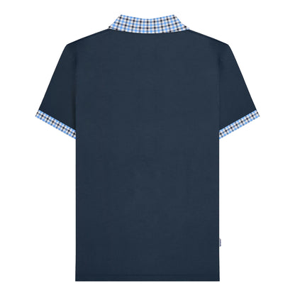 Navy - Back - Lambretta Mens SS25 Gingham Polo Shirt