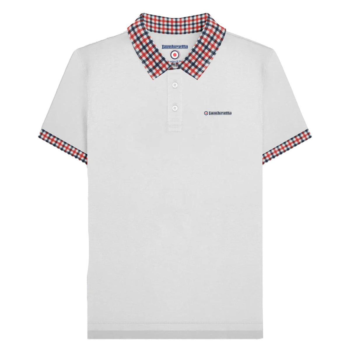 White - Front - Lambretta Mens SS25 Gingham Polo Shirt