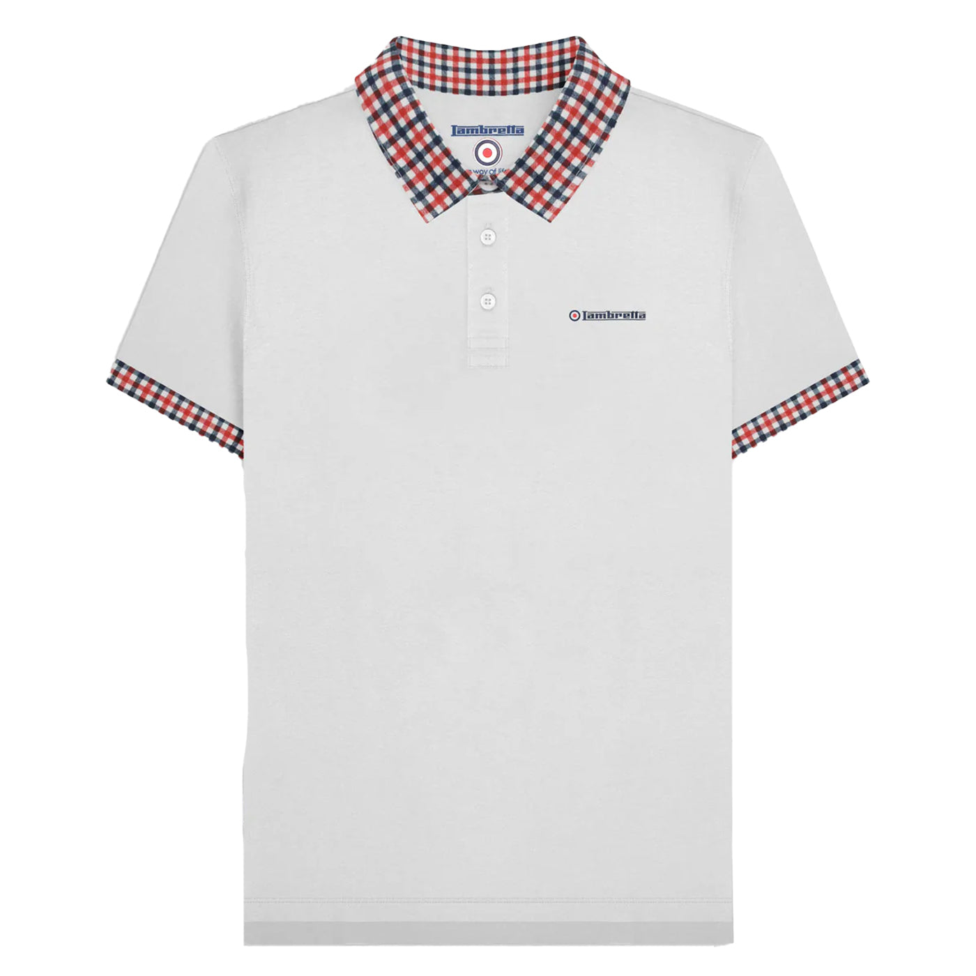 White - Front - Lambretta Mens SS25 Gingham Polo Shirt