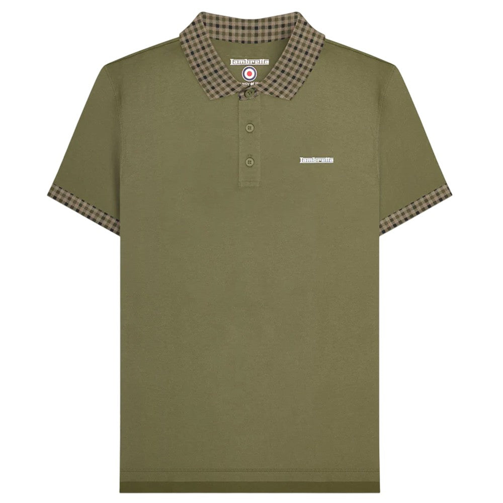Khaki Green - Front - Lambretta Mens SS25 Gingham Polo Shirt