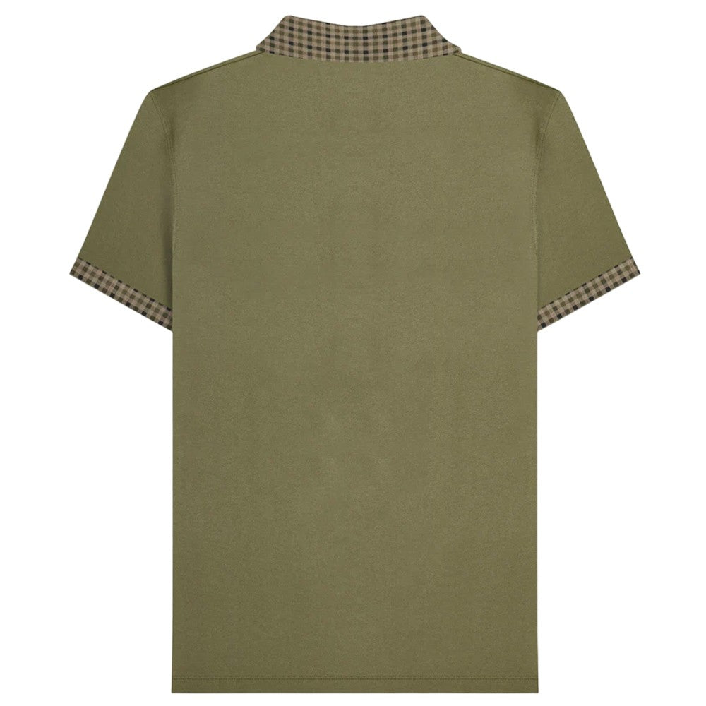 Khaki Green - Back - Lambretta Mens SS25 Gingham Polo Shirt