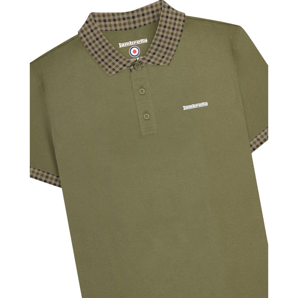 Khaki Green - Side - Lambretta Mens SS25 Gingham Polo Shirt