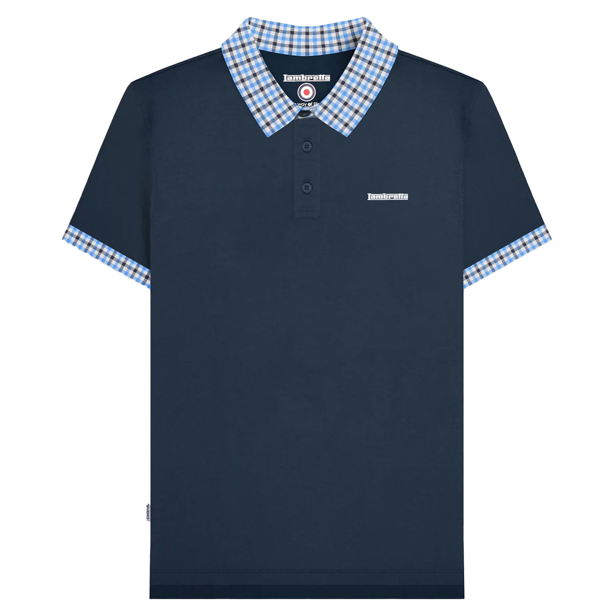 Navy - Front - Lambretta Mens SS25 Gingham Polo Shirt