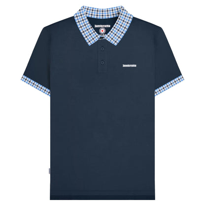 Navy - Front - Lambretta Mens SS25 Gingham Polo Shirt