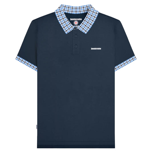 Navy - Front - Lambretta Mens SS25 Gingham Polo Shirt