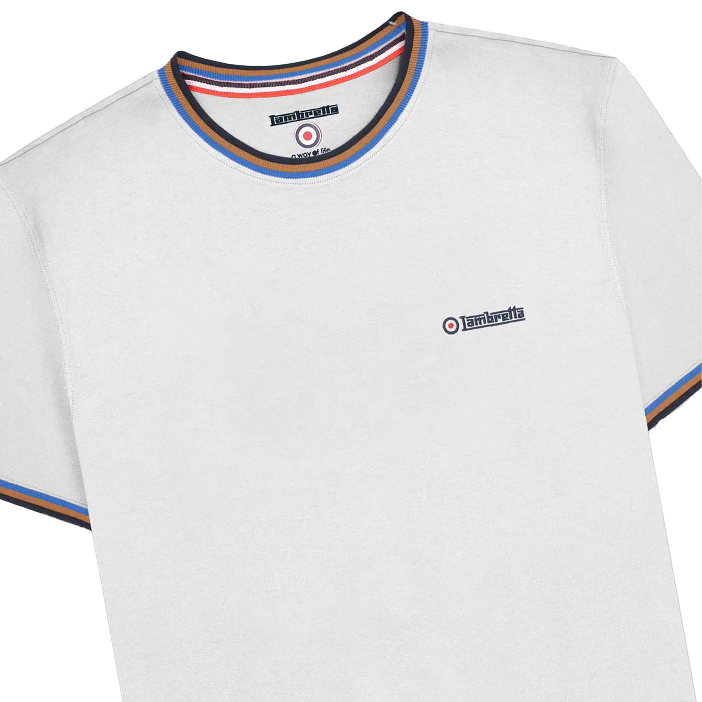 White-Navy-Tobacco-Royal Blue - Side - Lambretta Mens SS25 Triple Tipped Pique T-Shirt