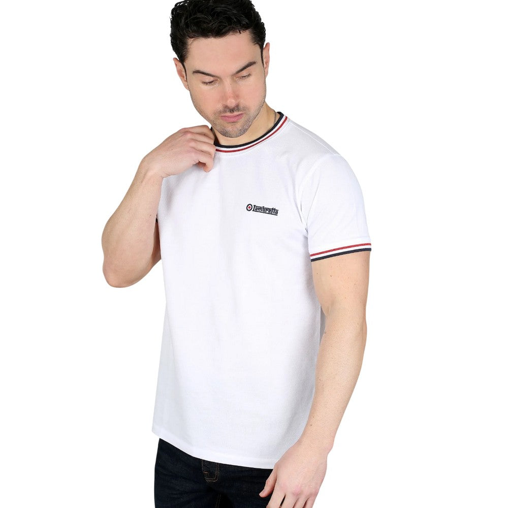 White-Navy-Red - Side - Lambretta Mens SS25 Triple Tipped Pique T-Shirt
