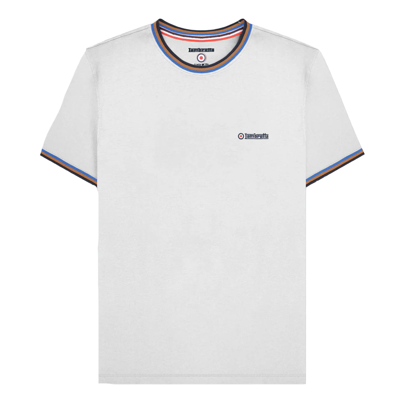 White-Navy-Tobacco-Royal Blue - Front - Lambretta Mens SS25 Triple Tipped Pique T-Shirt