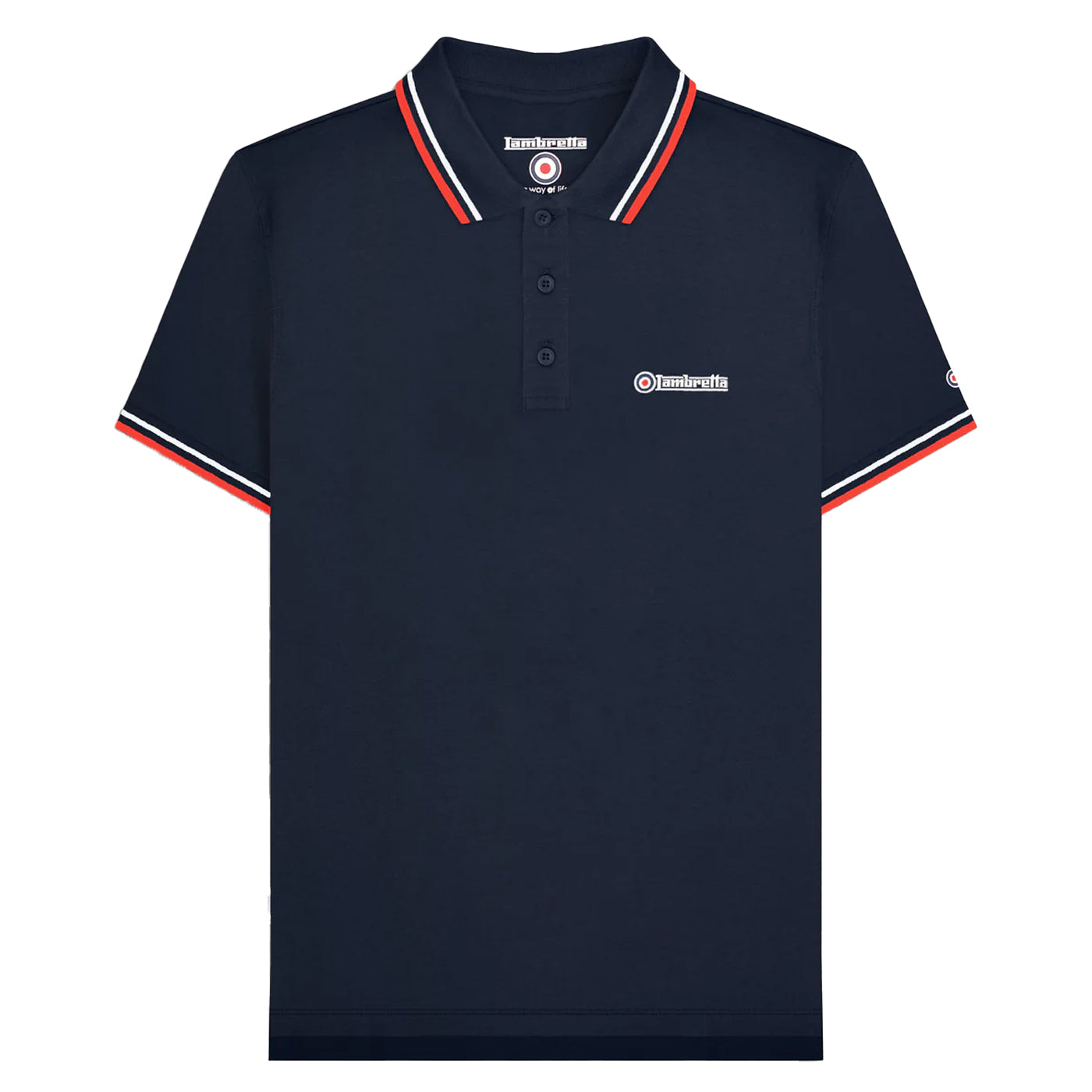 Dark Navy-White-Red - Front - Lambretta Mens SS25 Twin Tip Polo Shirt