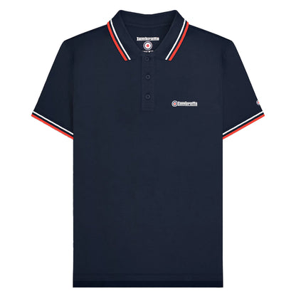 Dark Navy-White-Red - Front - Lambretta Mens SS25 Twin Tip Polo Shirt