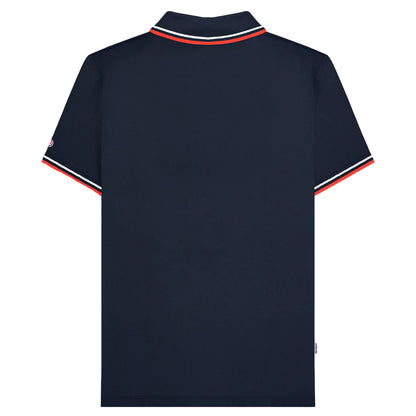 Dark Navy-White-Red - Back - Lambretta Mens SS25 Twin Tip Polo Shirt
