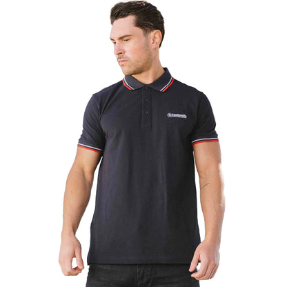 Dark Navy-White-Red - Side - Lambretta Mens SS25 Twin Tip Polo Shirt
