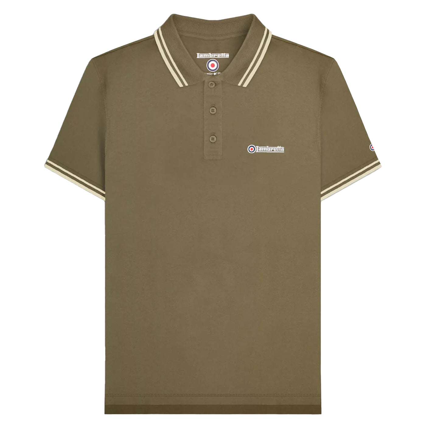 Khaki Brown-Oatmeal - Front - Lambretta Mens SS25 Twin Tip Polo Shirt