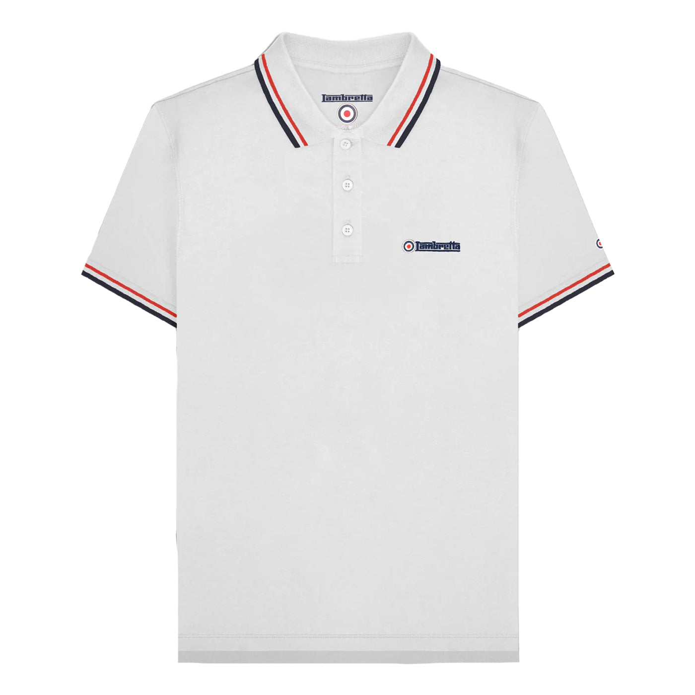 White-Red-Navy - Front - Lambretta Mens SS25 Twin Tip Polo Shirt