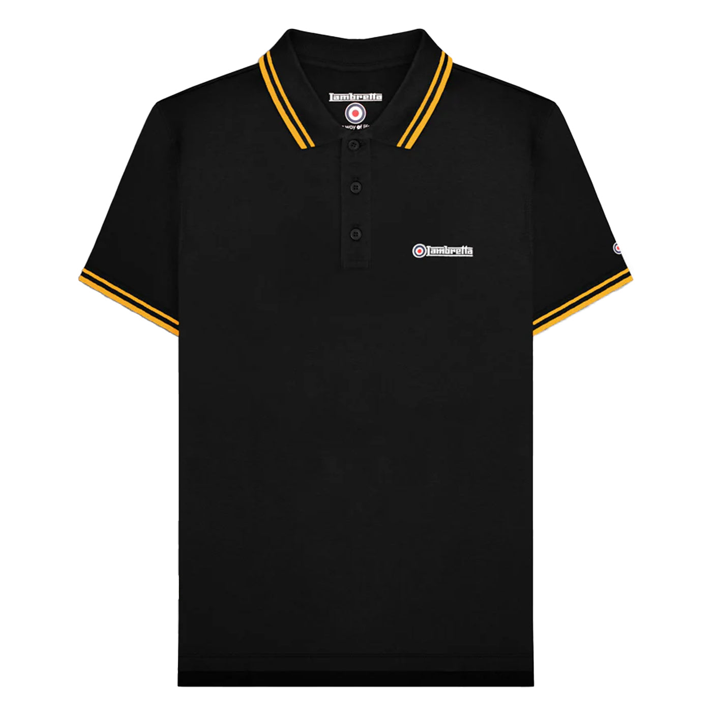 Black-Gold - Front - Lambretta Mens SS25 Twin Tip Polo Shirt