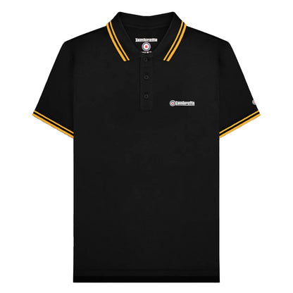 Black-Gold - Front - Lambretta Mens SS25 Twin Tip Polo Shirt