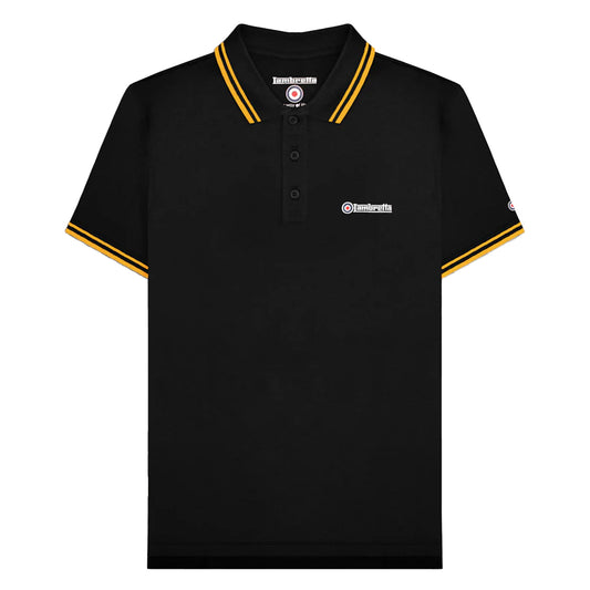 Black-Gold - Front - Lambretta Mens SS25 Twin Tip Polo Shirt