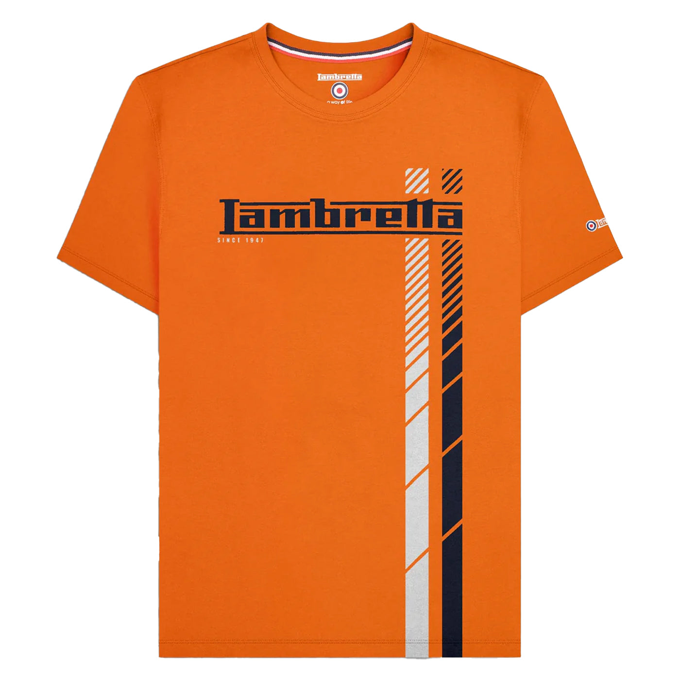 Orange - Front - Lambretta Mens SS25 Racing Stripe Big & Tall T-Shirt