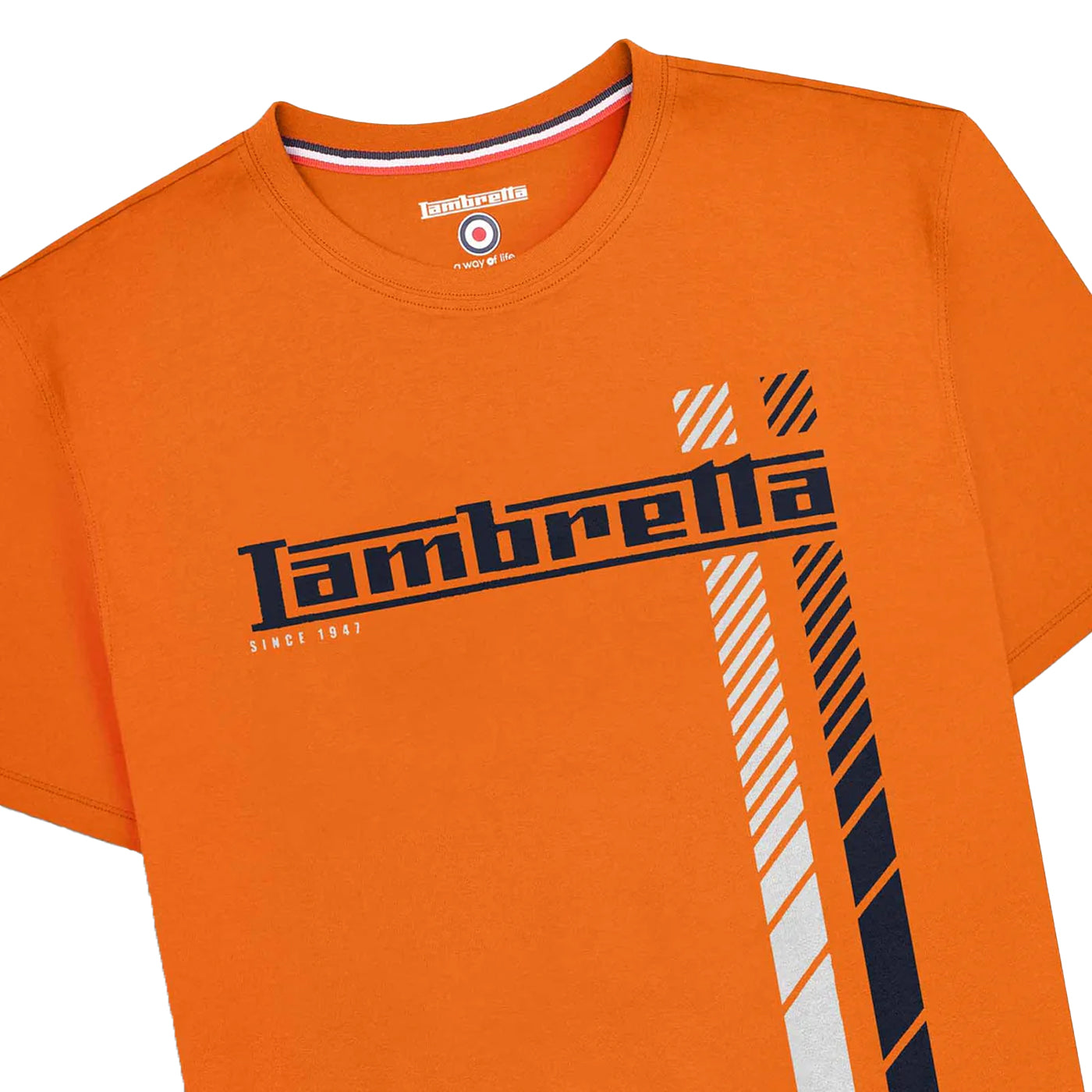 Orange - Side - Lambretta Mens SS25 Racing Stripe Big & Tall T-Shirt