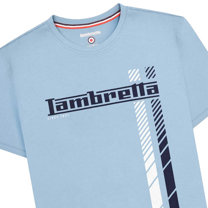 Sky Blue - Side - Lambretta Mens SS25 Racing Stripe Big & Tall T-Shirt