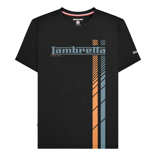 Black - Front - Lambretta Mens SS25 Racing Stripe Big & Tall T-Shirt
