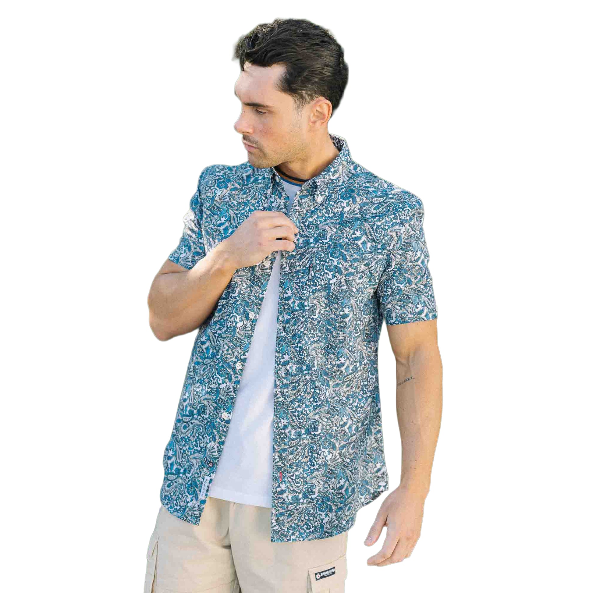 White-Blue - Side - Lambretta Mens SS25 Paisley Shirt