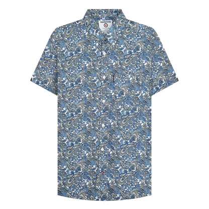White-Blue - Front - Lambretta Mens SS25 Paisley Shirt