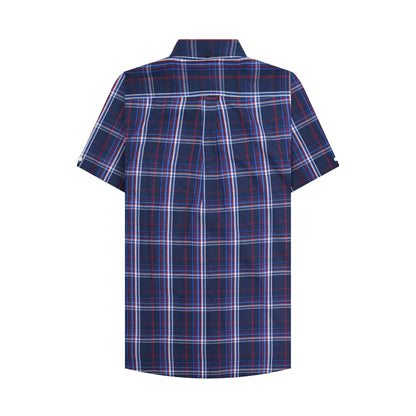 Navy-Blue-Red - Back - Lambretta Mens SS25 Checked Shirt