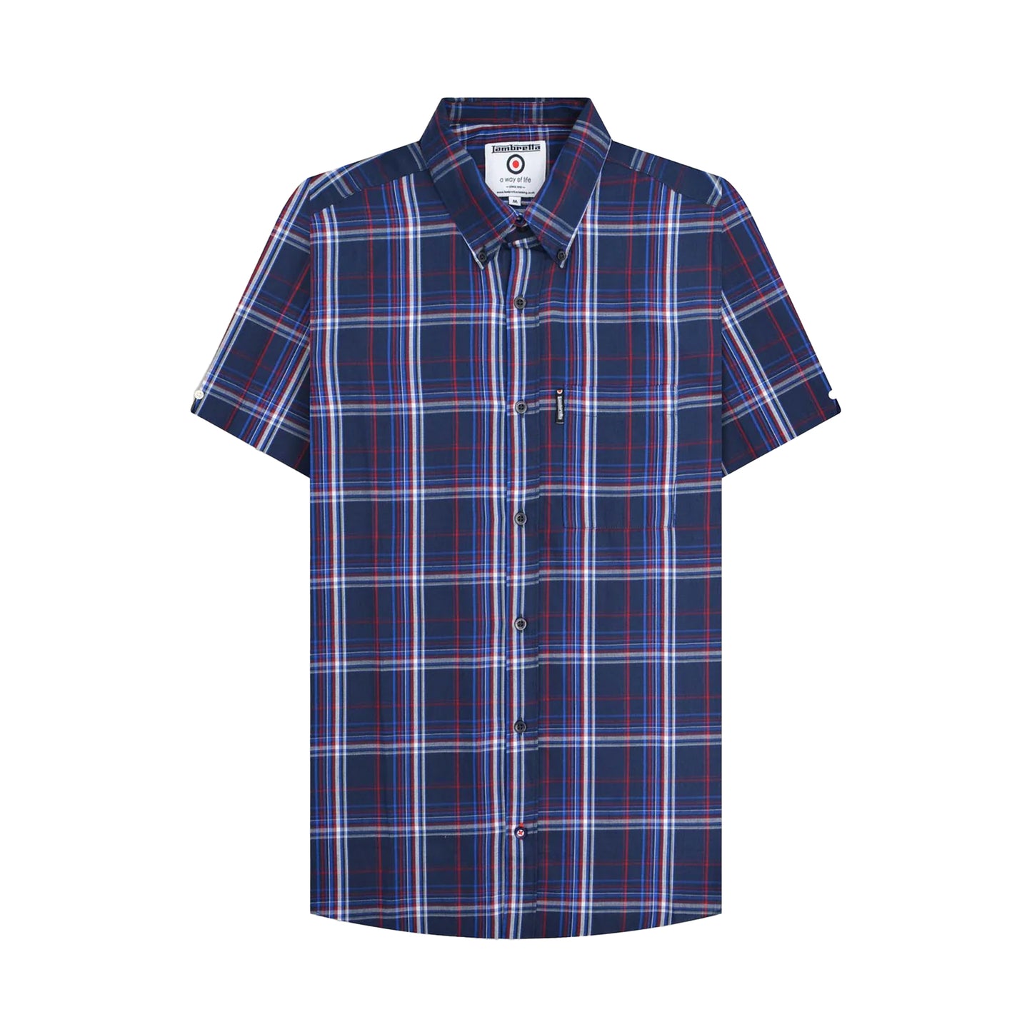 Navy-Blue-Red - Front - Lambretta Mens SS25 Checked Shirt