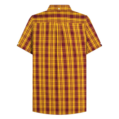 Burgundy-Gold - Back - Lambretta Mens SS25 Checked Shirt