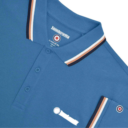 Dark Blue-White-Cork-Navy - Side - Lambretta Mens SS25 Triple Tipped Big & Tall Polo Shirt