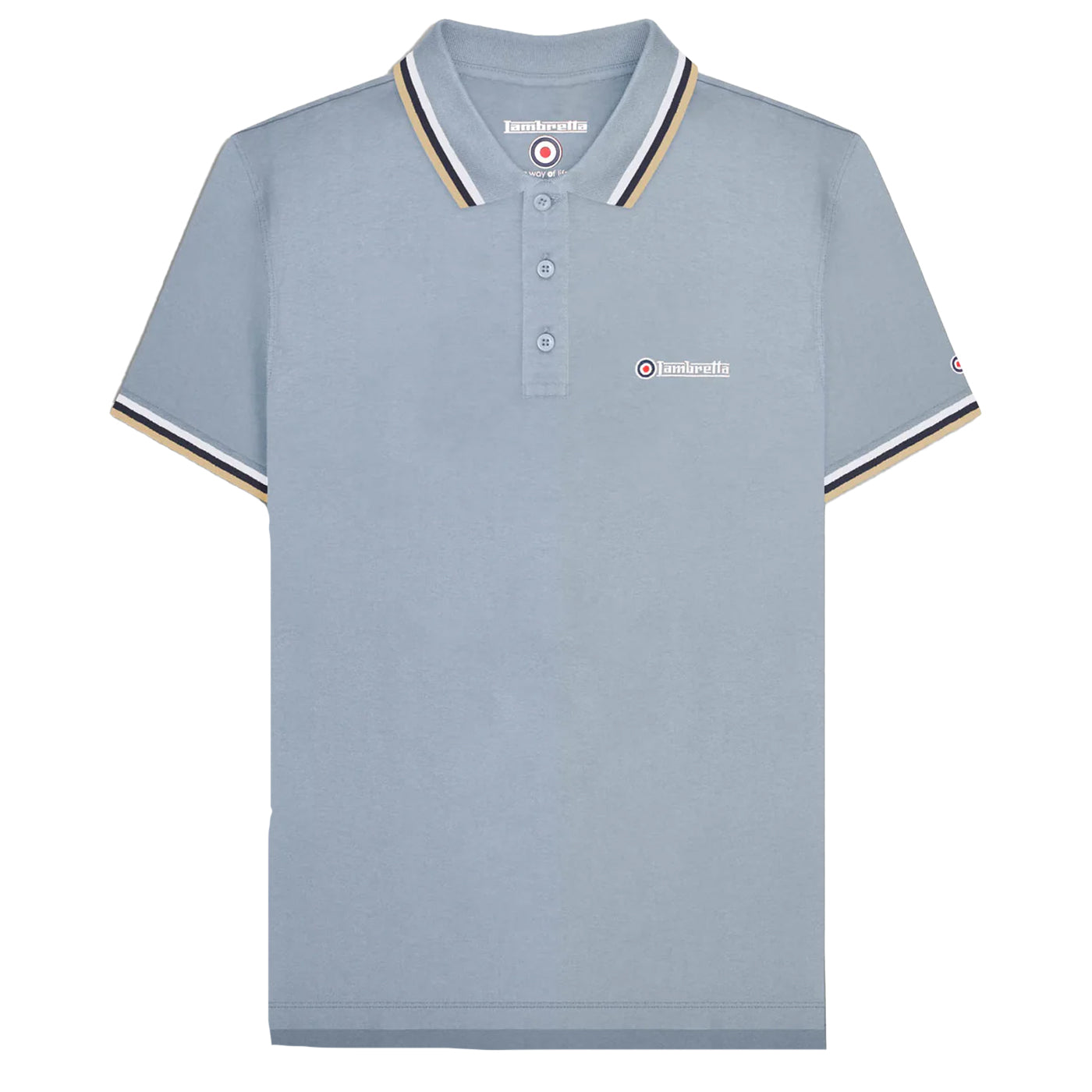 Dusky Blue-White-Navy-Cream - Front - Lambretta Mens SS25 Triple Tipped Big & Tall Polo Shirt