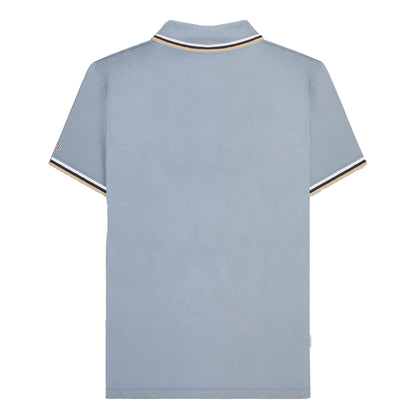 Dusky Blue-White-Navy-Cream - Back - Lambretta Mens SS25 Triple Tipped Big & Tall Polo Shirt