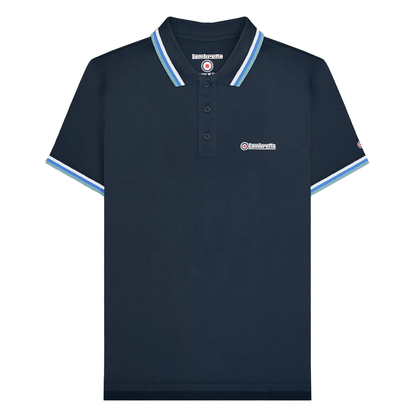 Navy-White-Blue-Smoke Blue - Front - Lambretta Mens SS25 Triple Tipped Big & Tall Polo Shirt