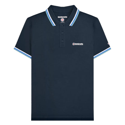 Navy-White-Blue-Smoke Blue - Front - Lambretta Mens SS25 Triple Tipped Big & Tall Polo Shirt