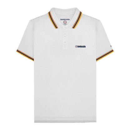 White-Tobacco-Navy-Gold - Front - Lambretta Mens SS25 Triple Tipped Big & Tall Polo Shirt