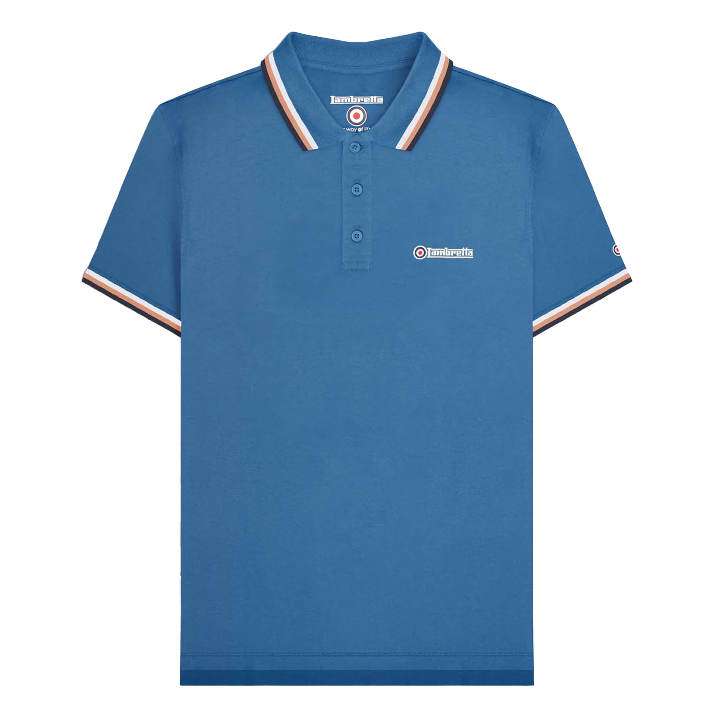 Dark Blue-White-Cork-Navy - Front - Lambretta Mens SS25 Triple Tipped Big & Tall Polo Shirt
