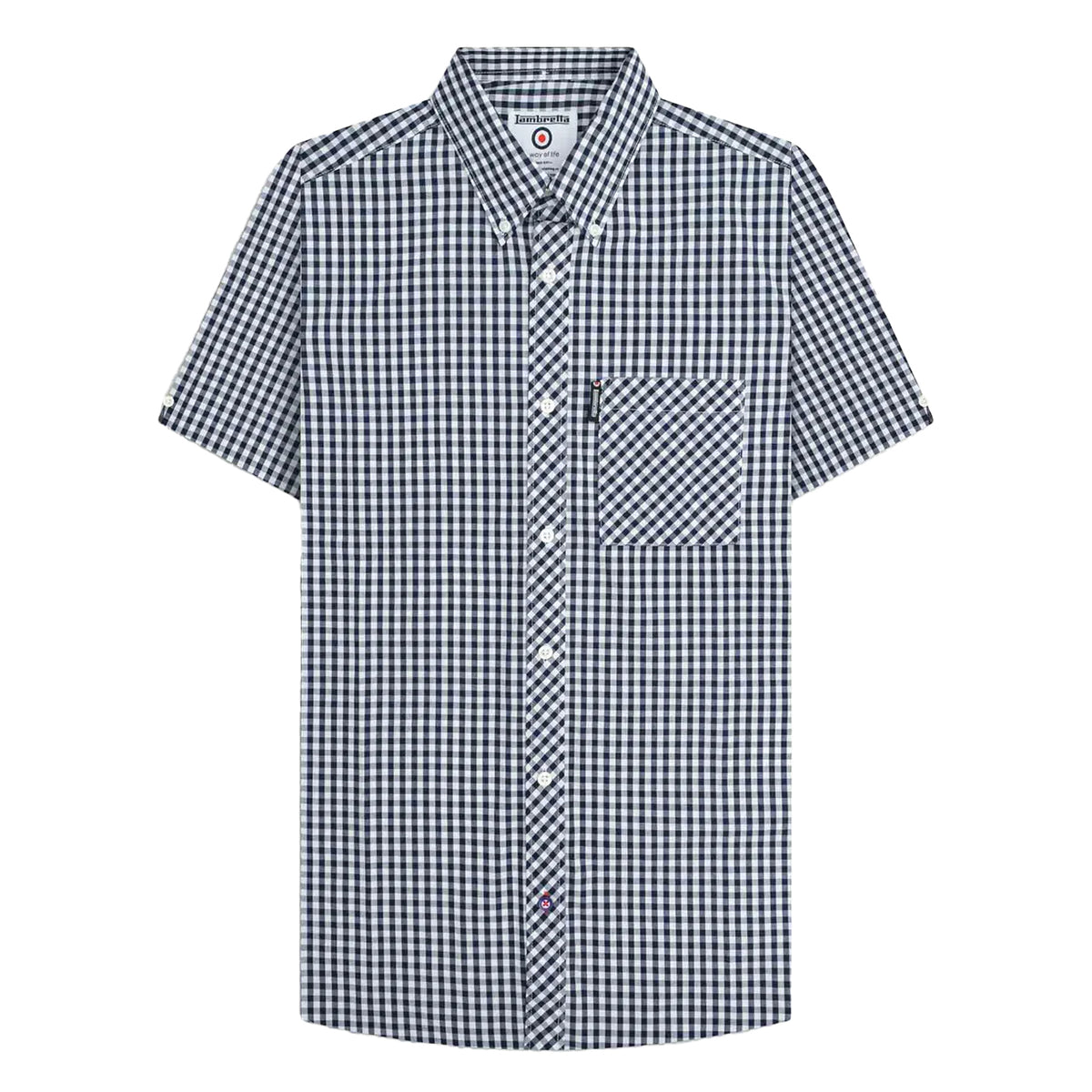 Navy-White - Front - Lambretta Mens SS25 Gingham Shirt