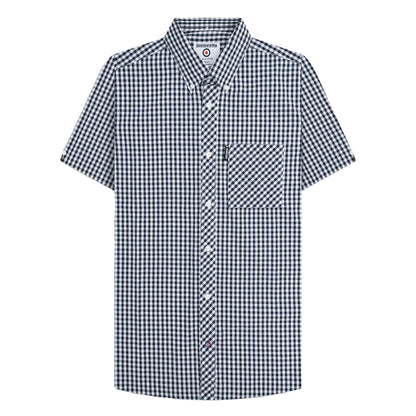 Navy-White - Front - Lambretta Mens SS25 Gingham Shirt