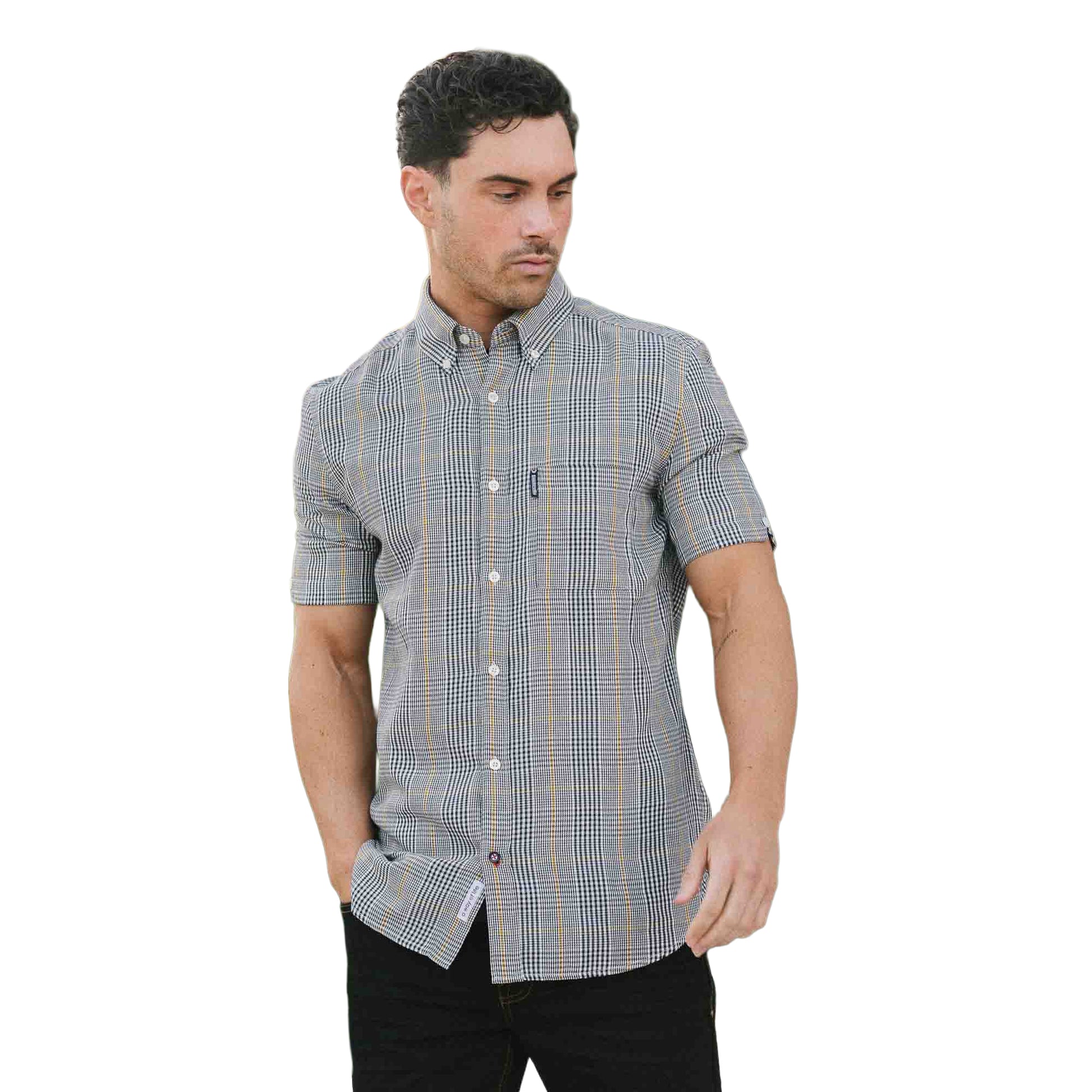 White-Black-Gold - Side - Lambretta Mens SS25 Houndstooth Shirt