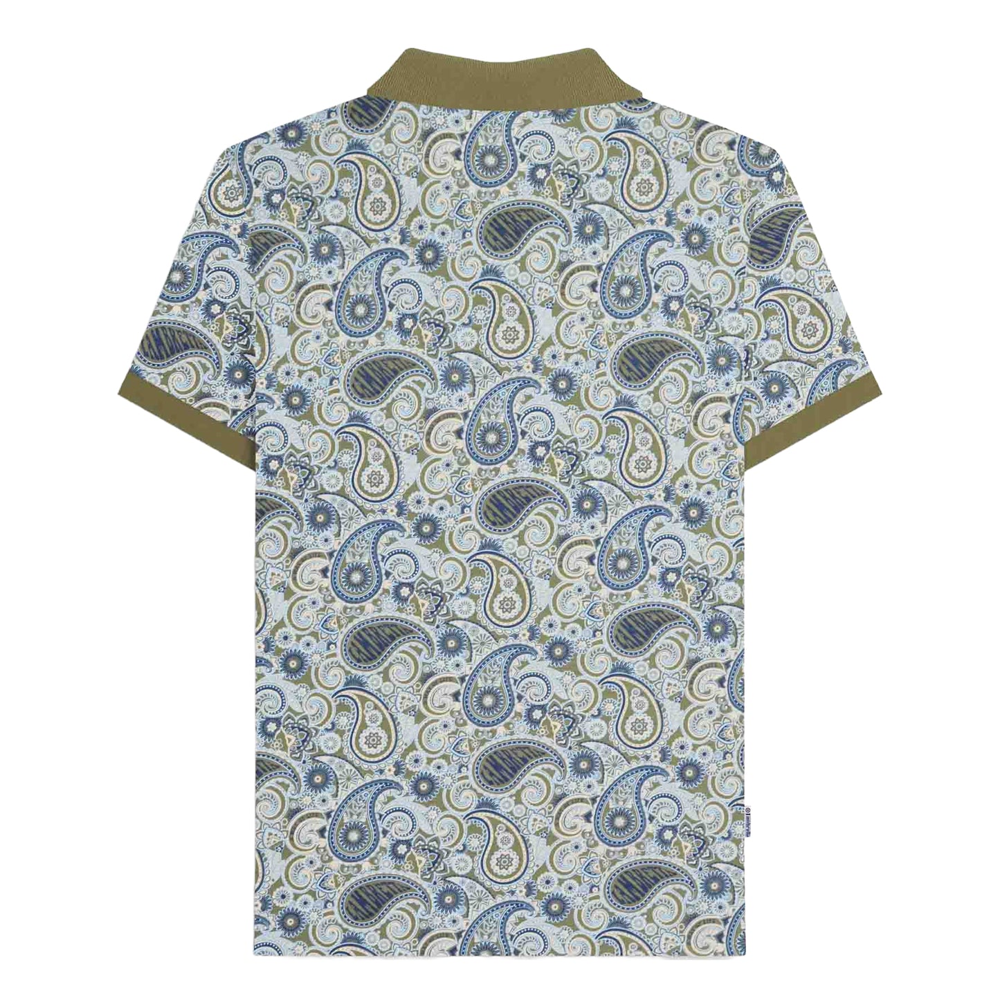 Khaki Green-Navy - Back - Lambretta Mens SS25 Paisley Branded Big & Tall Polo Shirt