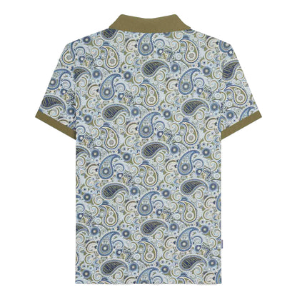 Khaki Green-Navy - Back - Lambretta Mens SS25 Paisley Branded Big & Tall Polo Shirt