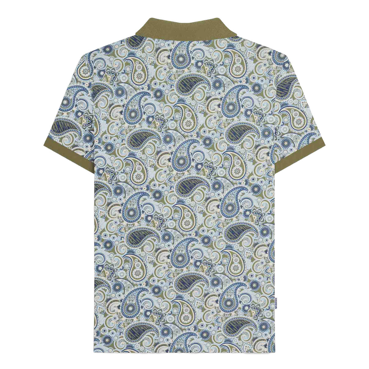 Khaki Green-Navy - Back - Lambretta Mens SS25 Paisley Branded Big & Tall Polo Shirt