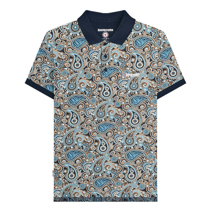 Navy-Smoke Blue - Front - Lambretta Mens SS25 Paisley Branded Big & Tall Polo Shirt