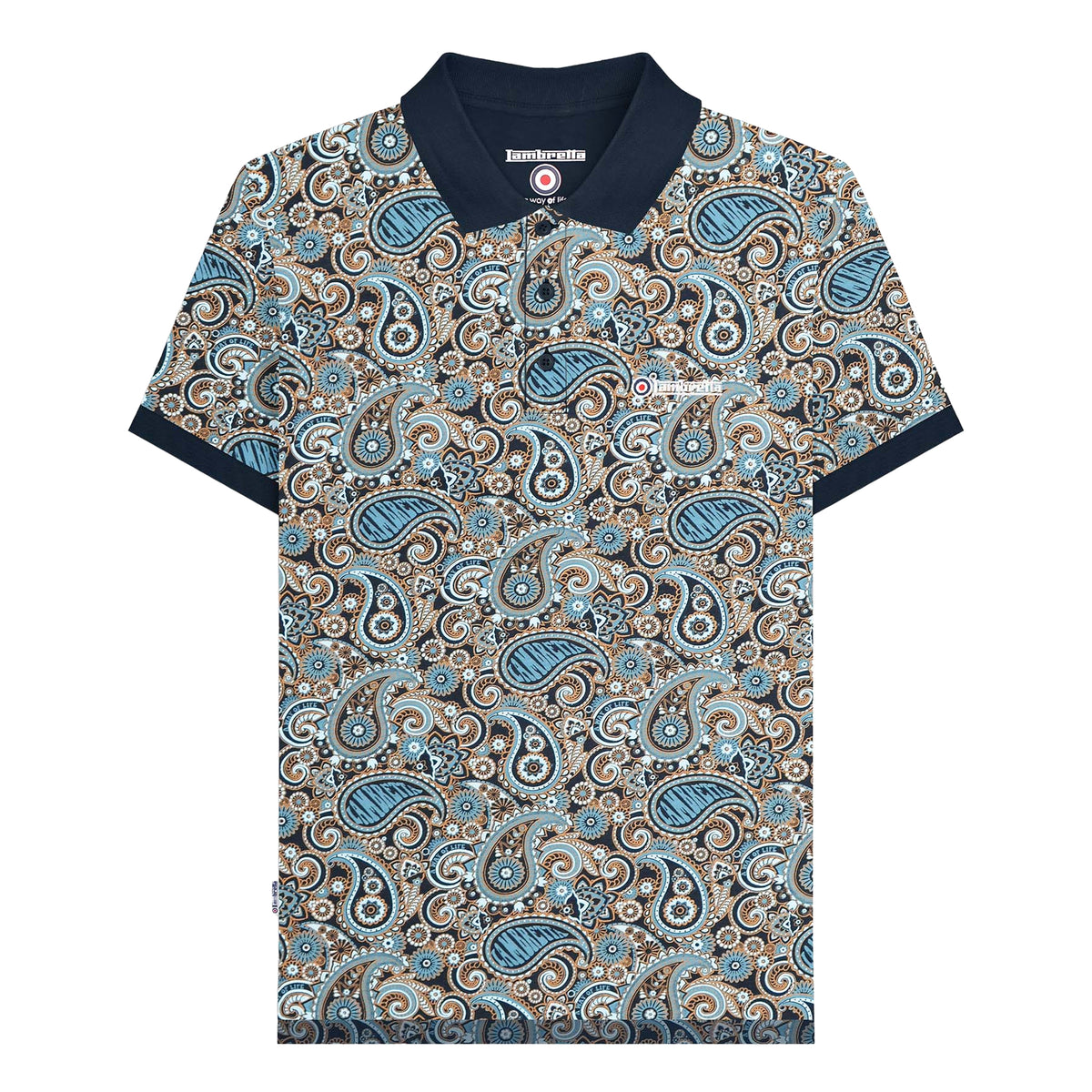 Navy-Smoke Blue - Front - Lambretta Mens SS25 Paisley Branded Big & Tall Polo Shirt