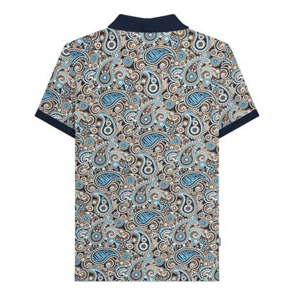 Navy-Smoke Blue - Back - Lambretta Mens SS25 Paisley Branded Big & Tall Polo Shirt