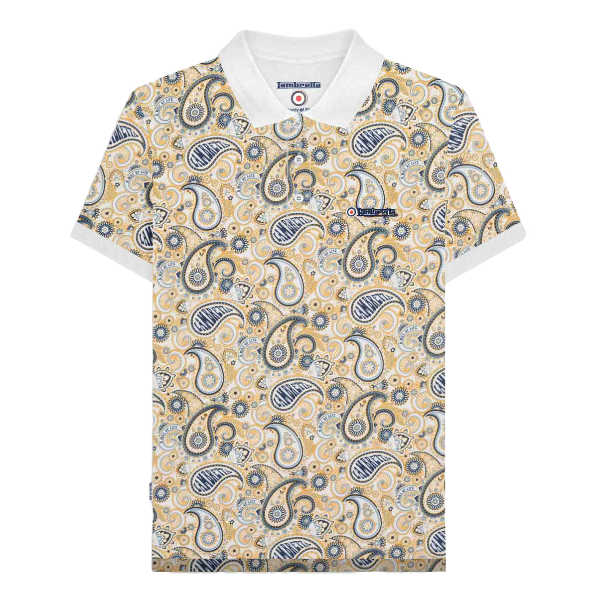 White-Navy - Front - Lambretta Mens SS25 Paisley Branded Big & Tall Polo Shirt